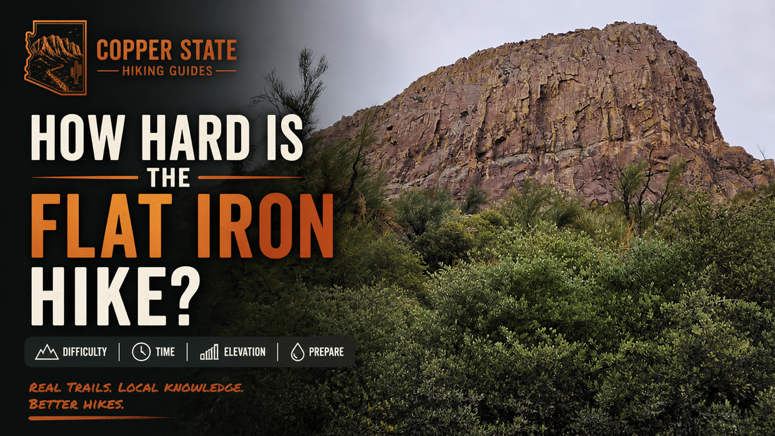 Graphic with the text "How Hard is the Flat Iron Hike?"